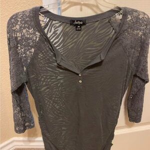 South Pole Gray Lace Sleeve Blouse